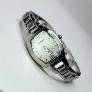 Vintage Fossil F² Watch ES9824 Silver Stainless Steel Swiss Parts EUC